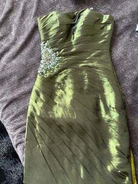 Mac Duggal Olive Strapless Evening Dress with Crystal Embellishment